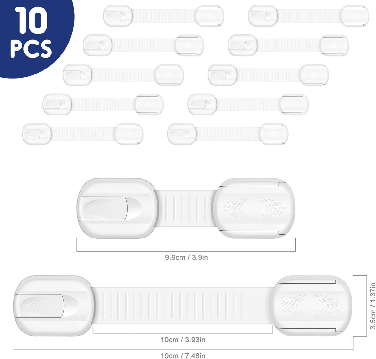 Adjustable Child Locks for Kitchen Cupboards 10 Pack - White