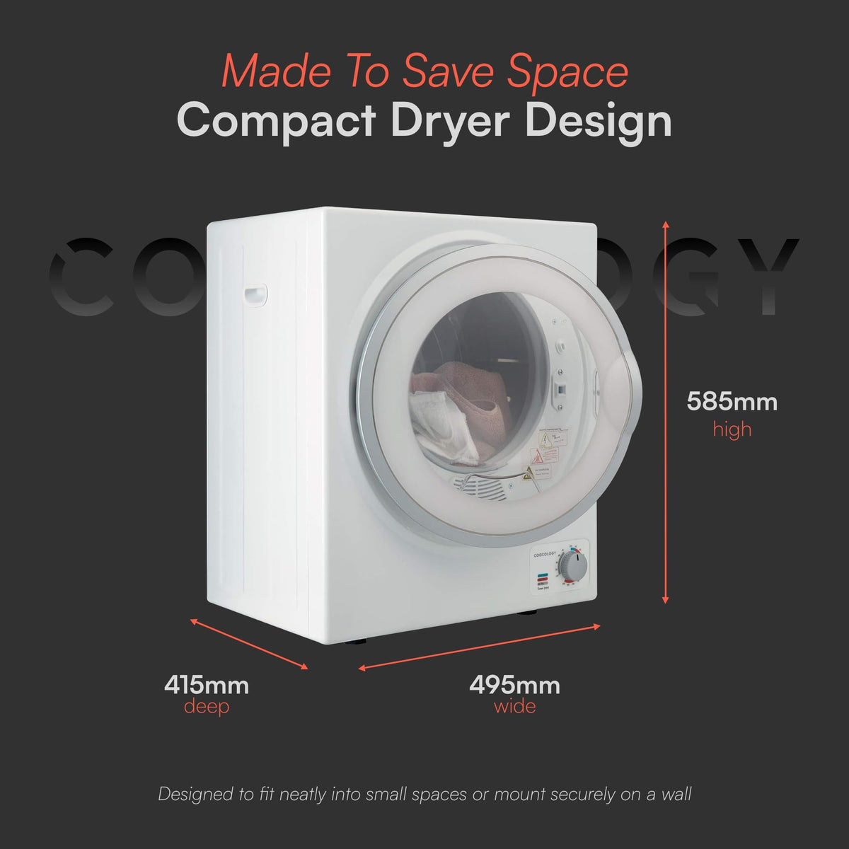 Cookology 2.5kg Mini Vented Tumble Dryer - Tabletop Design - Black