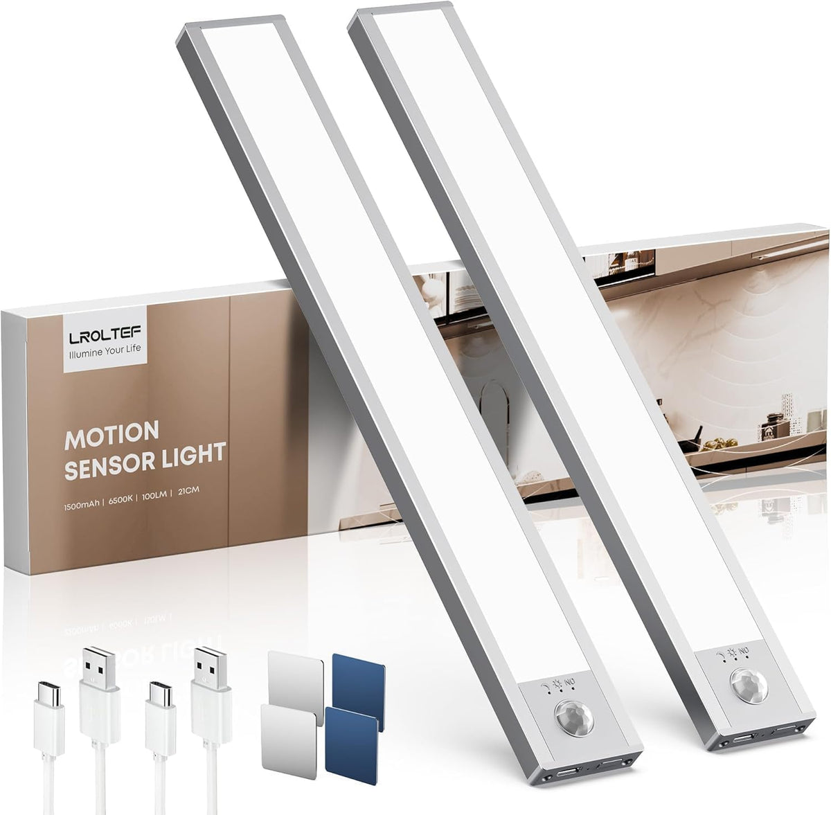 LROLTEF Under Cabinet Wardrobe Motion Sensor Lights Dimmable 21cm 1500mAh
