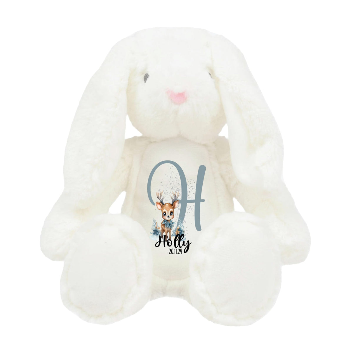 Crafted Memories - Personalised Teddy | Velveteen Bunny Soft Toy | Customisable Name for Newborns | Keepsake for Boys & Girls | Baby Shower Item | Pink Initial | Grey or White, 20-23cm