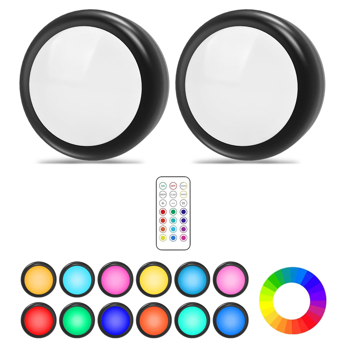 Under Cabinet Lights RGB Wireless Lights LED Closet Lights Night 3000K Dimmable 6pc Cadrim 13 Colors Changing Remote Control Brightness Adjustable Timer Battery Powered Light Kitchen Wardrobe Cupboard