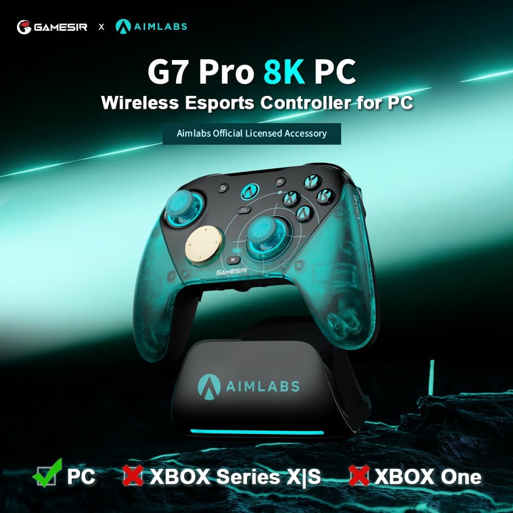 GameSir G7 Pro 8K PC Wireless Controller for Windows with TMR Joysticks, Dual-Mode Trigger Stops, Four Remappable Macro Buttons, 3.5mm Audio Support - Aimlabs Edition