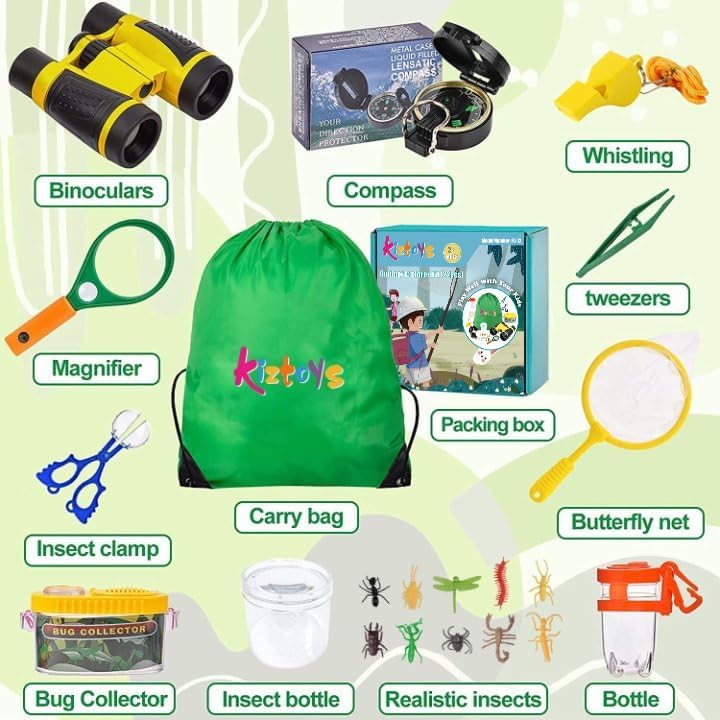 Kizplays Outdoor Explorer Kit Gifts Toys,Kids Binoculars Set,Outdoor Exploration Set,Best for 6+ Year Old Boy and Girl,Kids Adventure Kit,Children Outdoor Educational Kit(22 PCS)