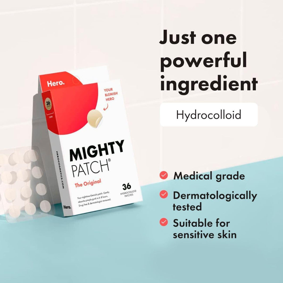 Hero Mighty Pimple Patches Original, Hydrocolloid Spot Patches, 36 Count