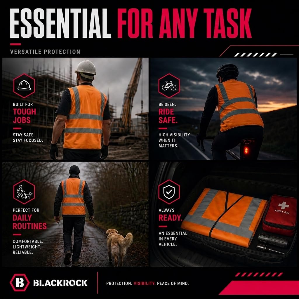Blackrock Yellow/Orange Hi Vis Vest, High Vis Vests, Hi-Vis Jackets, High Visibility, Safety Vest, Reflective, Hivisible PPE, Hi Viz, Security Vests, Workwear, Work, Cycling, Mens Womens