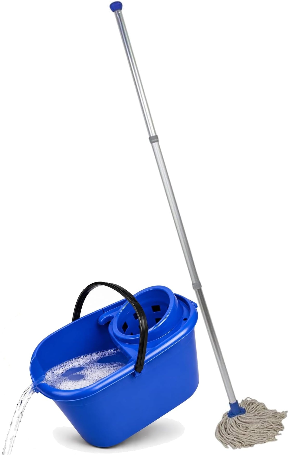 Abbey Professional Mop and Bucket Set Heavy Duty with Wringer and Two Traditional Cotton Mop Heads for Cleaning Floors – Strong Aluminum Mop Handles – Mop Bucket Capacity 12L with Pouring Lip (Red)