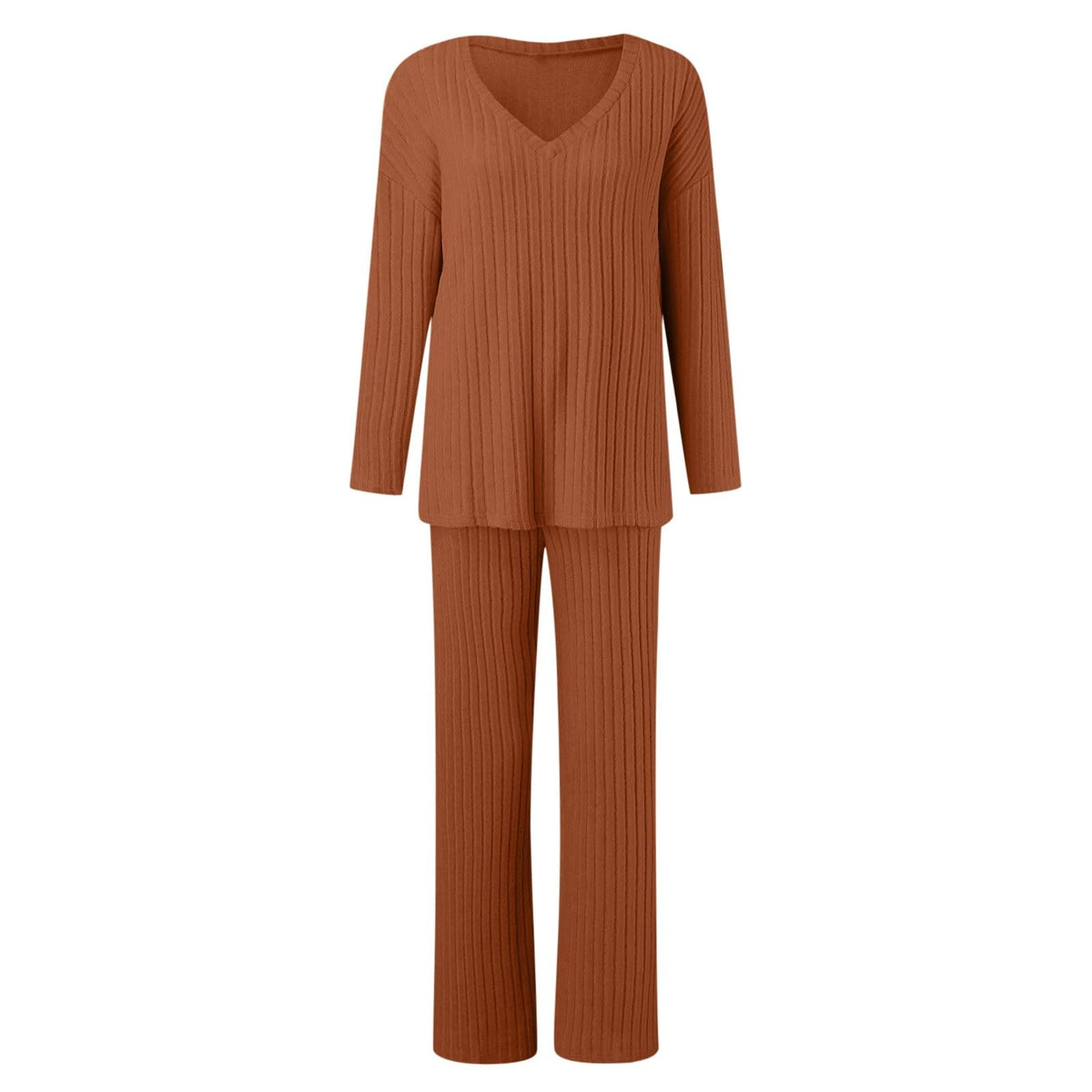 Lounge Wear Sets For Women Uk Womens Pyjamas Set Ladies Pyjamas Two Piece Outfit Fleece Tracksuits V-Neck Long Sleeve Jumpers And Wide Leg Trousers With Pockets Sleepwear Plain Casual Homewear