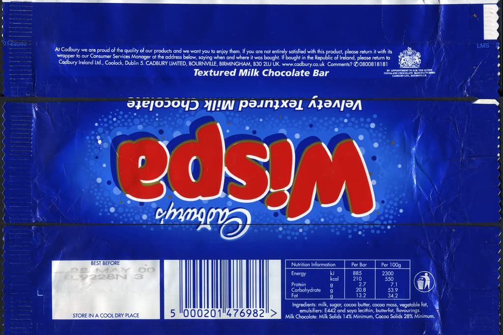 Cadbury Wispa Chocolate Bar, Smooth Milk Chocolate, 4 x 27.9 g (Pack of 1)