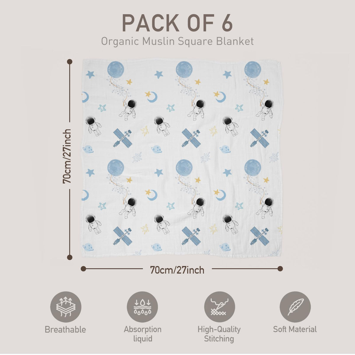 GLLQUEN BABY Muslin Squares Cloth for Baby 6pack 70cm x 70cm