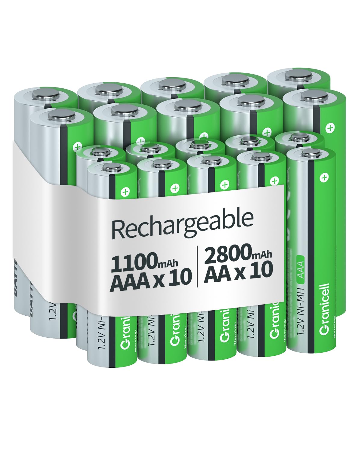 Granicell AAA Rechargeable Batteries (12 Pack), 1100mAh, 1.2V NiMH