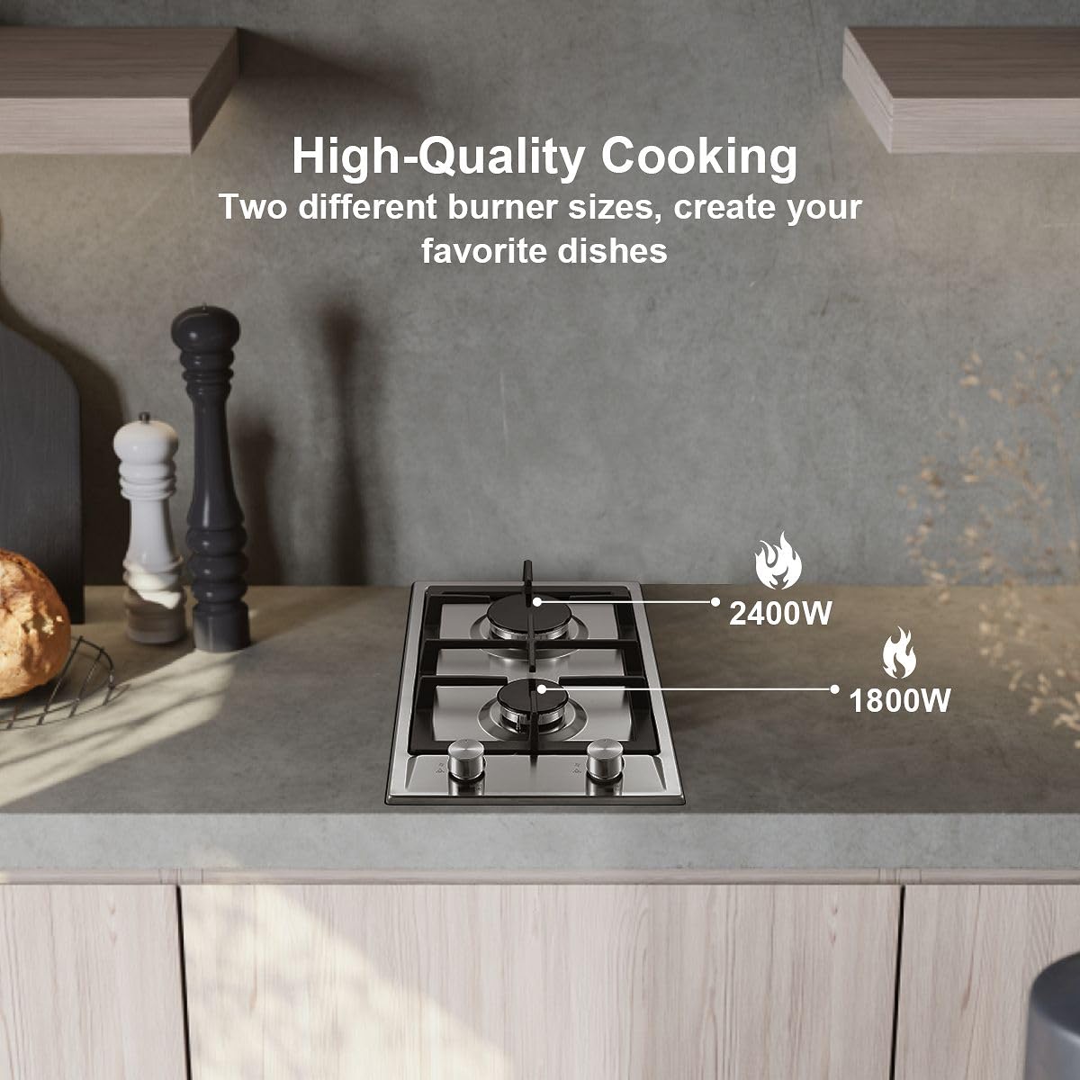 SNDOAS Gas Hob 4 Burners, NG/LPG Convertible, Built-in Black Glass Gas Hob with Wok Burner, Flame Failure Protection, 8000W, YYUKGCT-B04