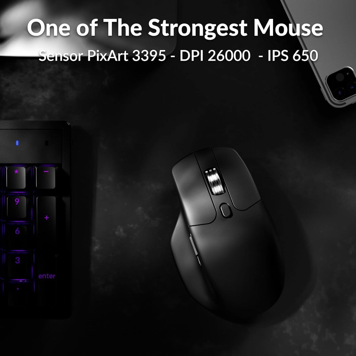 Keychron M6 8000 Hz Silent Wireless Bluetooth 5.3/2.4 GHz/Wired Connection Gaming Mouse, Lightweight Body Programmable PixArt 3950 Sensor (30K DPI / 750 IPS) for Windows Mac Linux - Black