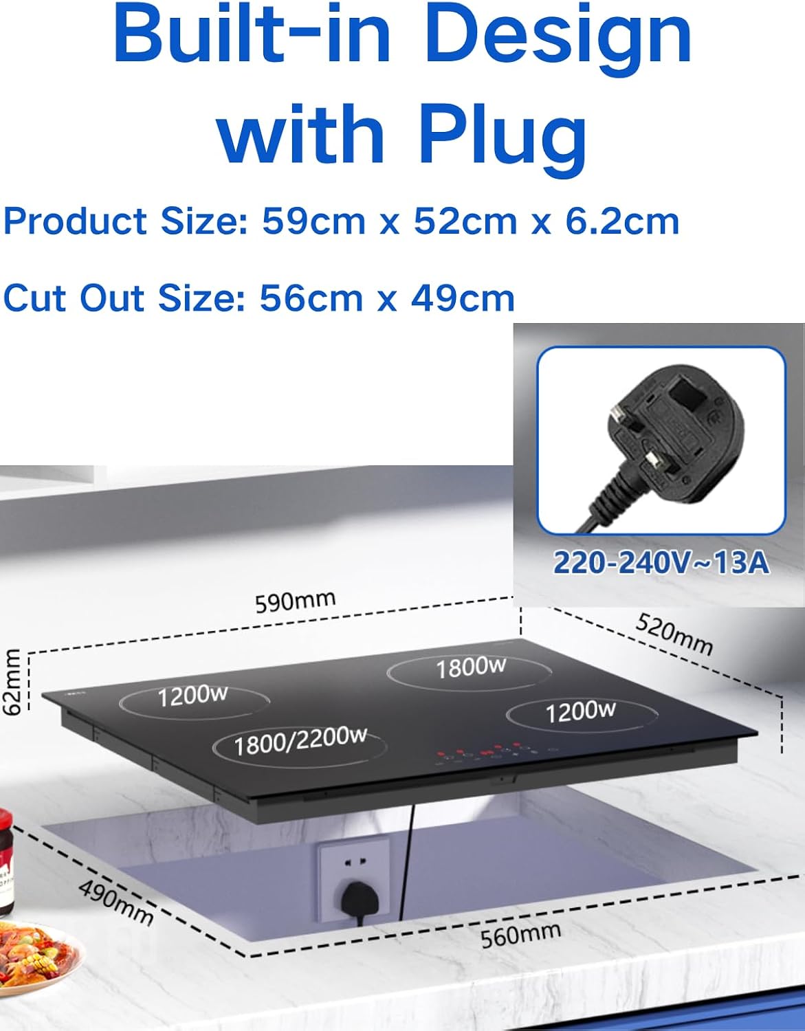 13A Plug in Induction Hob 2800W 4 Zone ILVA Glass Boost Pause ChildLock