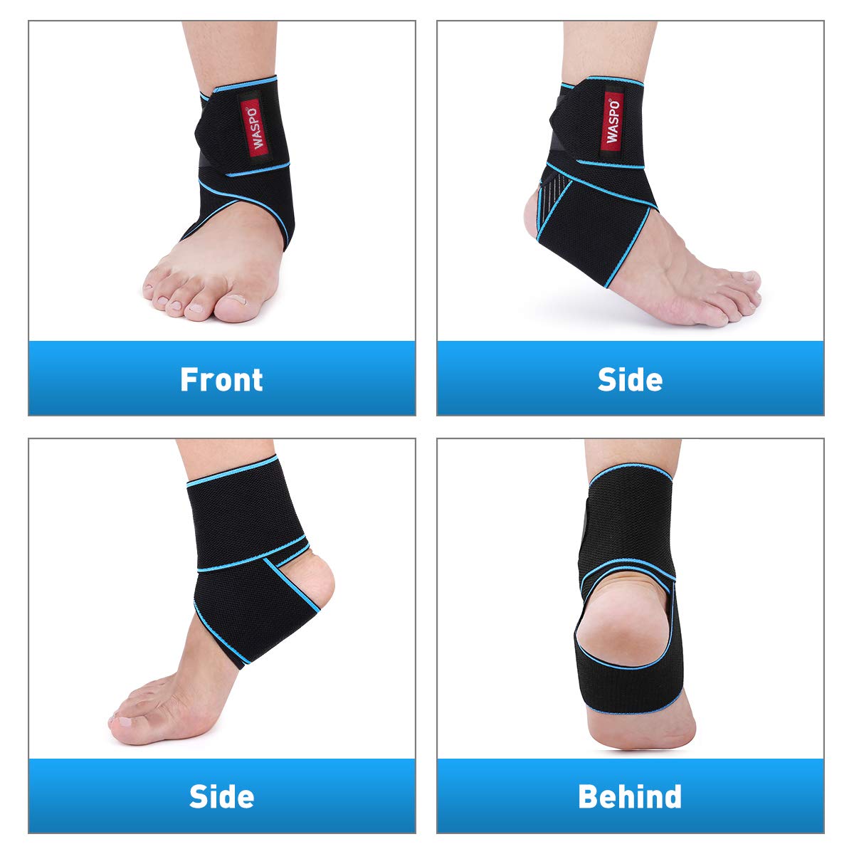 WASPO Ankle Support Brace - Adjustable Ankle Brace Wrap Strap for Sports Protect, Plantar Fasciitis, Achilles tendonitis, Ligament damage, Injury Recovery, One Size for Men Women 1 PC Blue