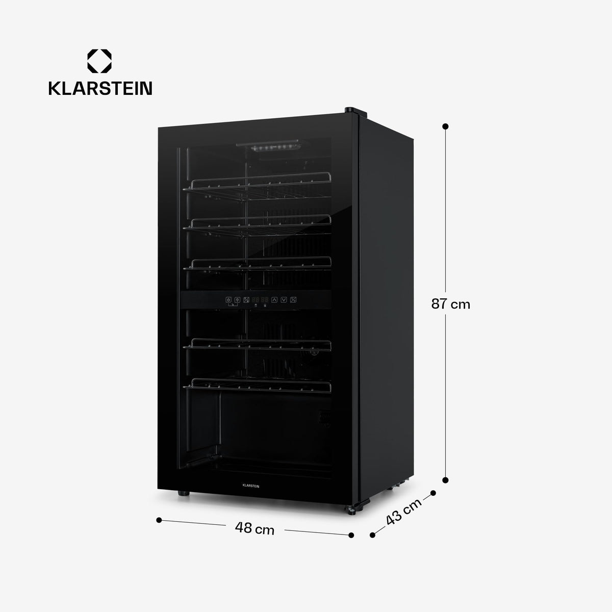 KLARSTEIN Shiraz Wine Cooler Black – 8 Bottles, 1 Zone | Freestanding Wine Fridge with Glass Door, Quiet, 5–18 °C, LED, Stainless Steel Frame