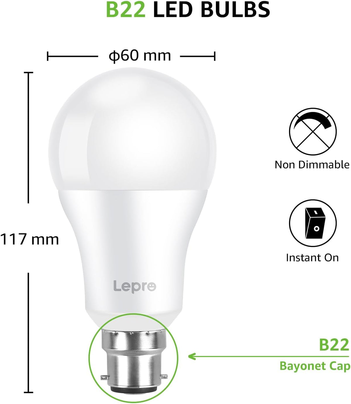 Lepro Bayonet Light Bulbs, 13W=100W, 1520lm Cool White 6500K, Pack of 6