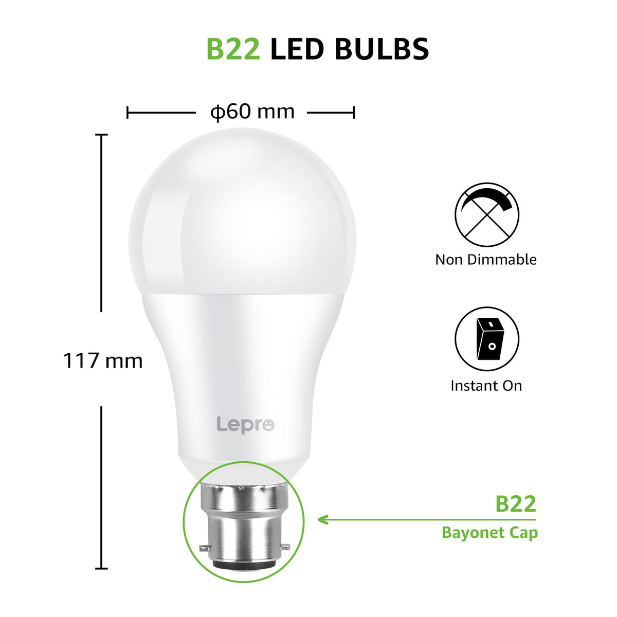 Lepro Bayonet Light Bulbs, 13W=100W, 1520lm Cool White 6500K, Pack of 6