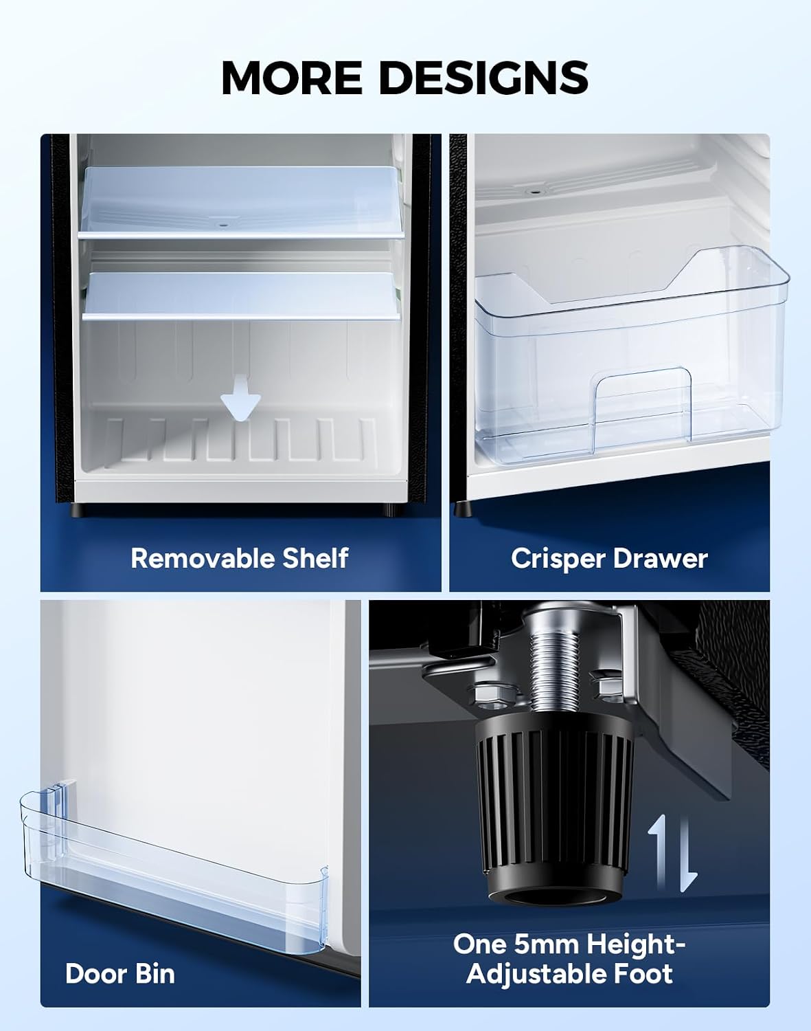 Small Fridge Freezers Freestanding 105L 7‑Stage Thermostat LED Light