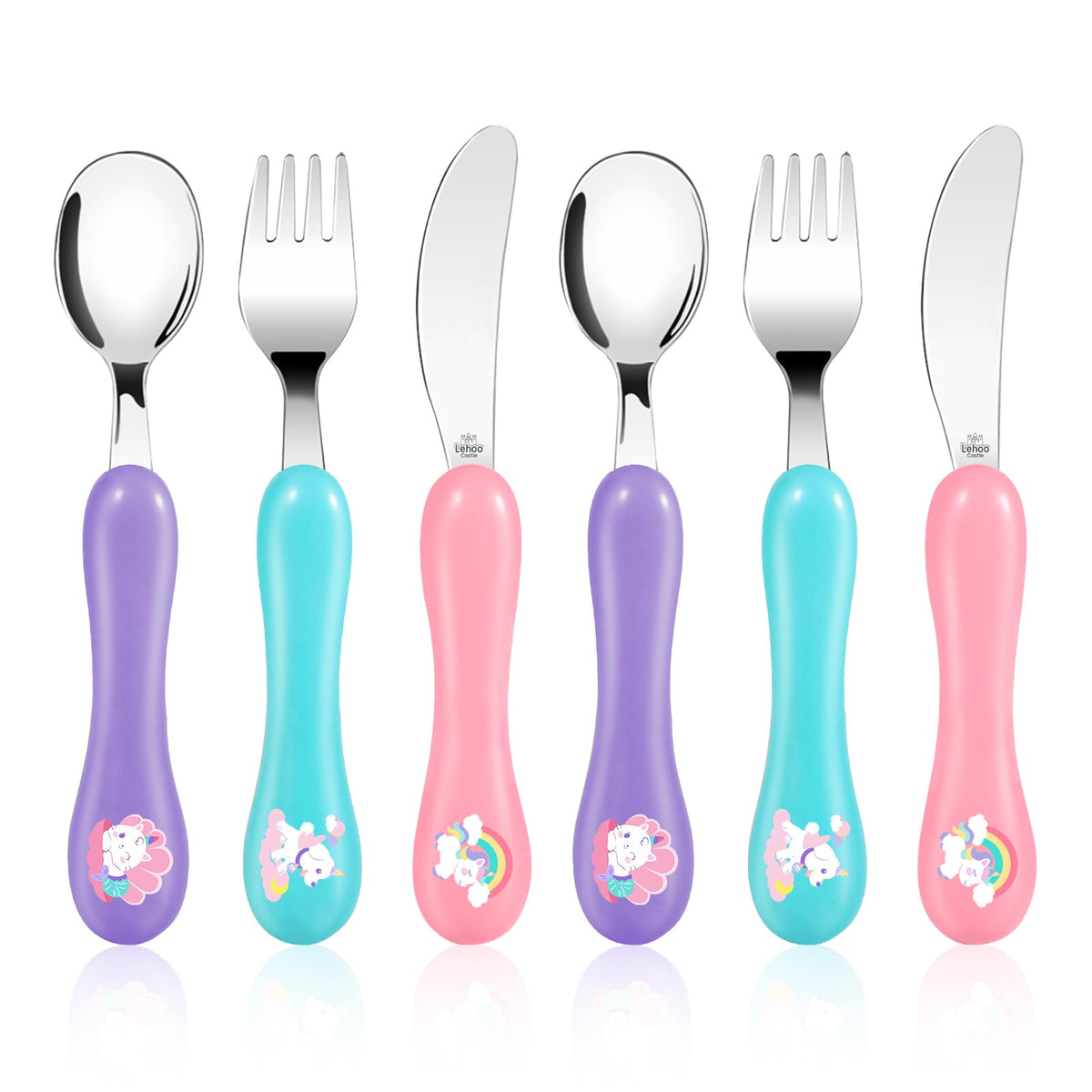 Lehoo Castle Stainless Steel Toddler Cutlery Set, 6-Piece Dinosaur Design