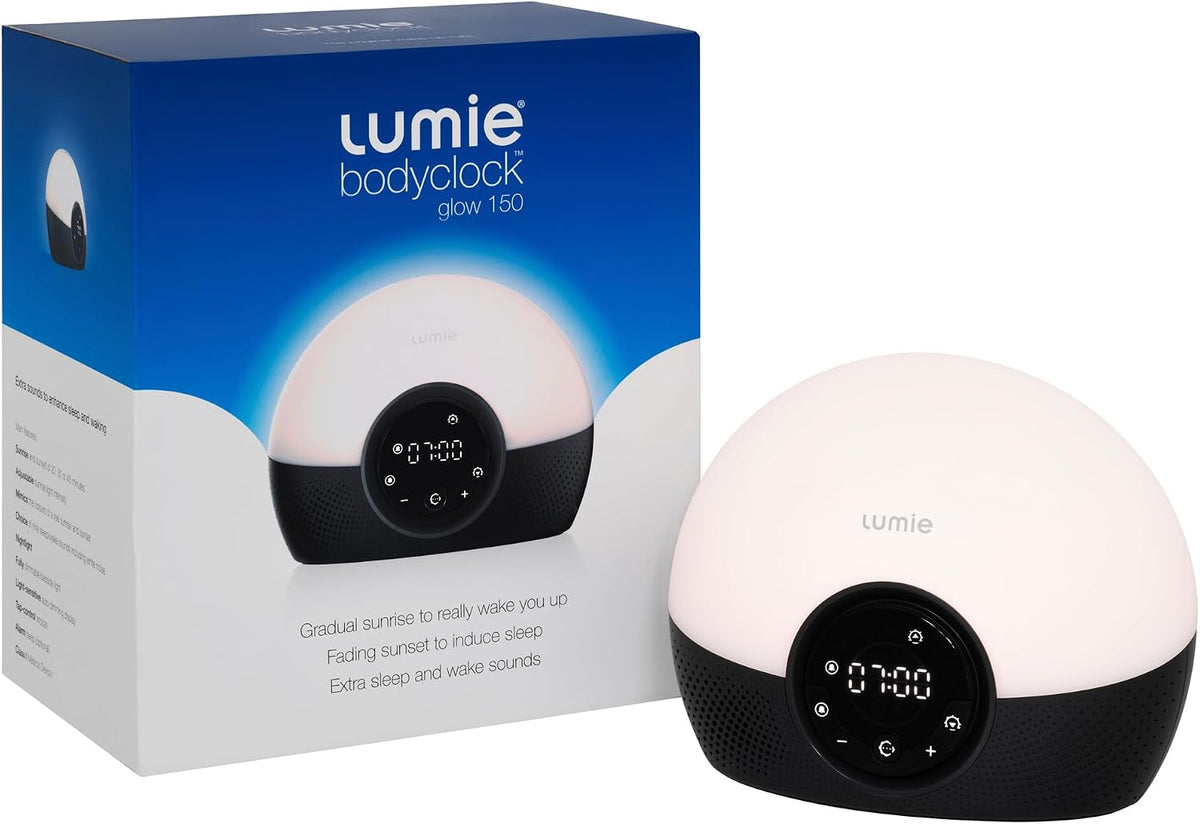 Lumie Bodyclock Glow 150 - Wake-up Light Alarm Clock with 10 Sounds and Sleep Sunset, White