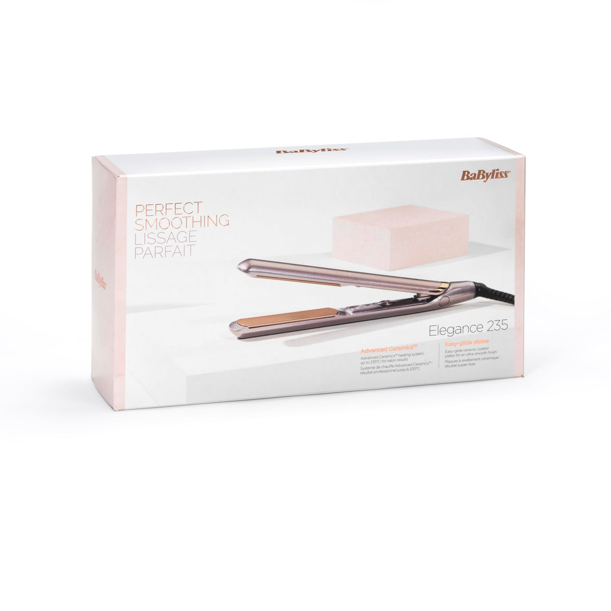 BaByliss Rose Gold Hair Straighteners - Ceramic Plates for Smooth Styling, Multi-Voltage Worldwide use, Ultra-Fast 15 Second Heat Up, 3 Heat Settings Up to 235°C, 2598U