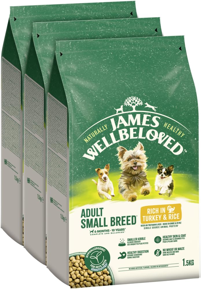 James Wellbeloved Hypoallergenic Dry Dog Food for Adult Small Breed Turkey & Rice 1.5 kg