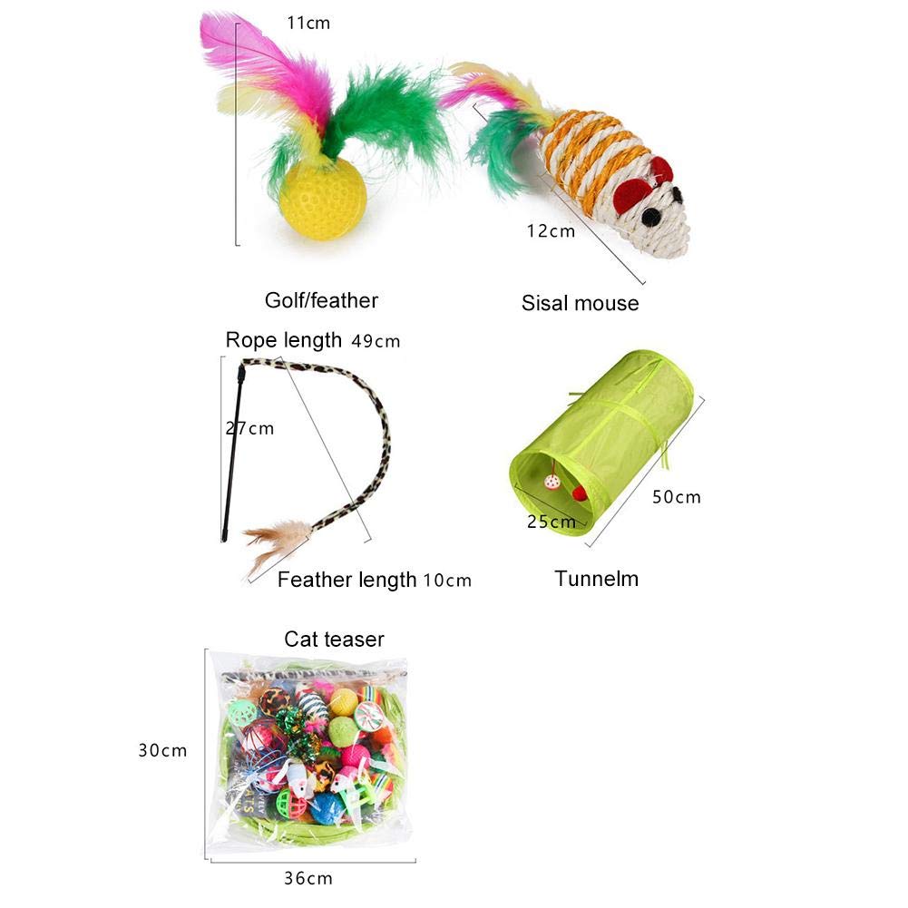 20 Pcs Cat Toys for Indoor Kitten, Collapsible Tunnel, Interactive Feather Wand Ball Spring Mice Toy for Puppy Kitty