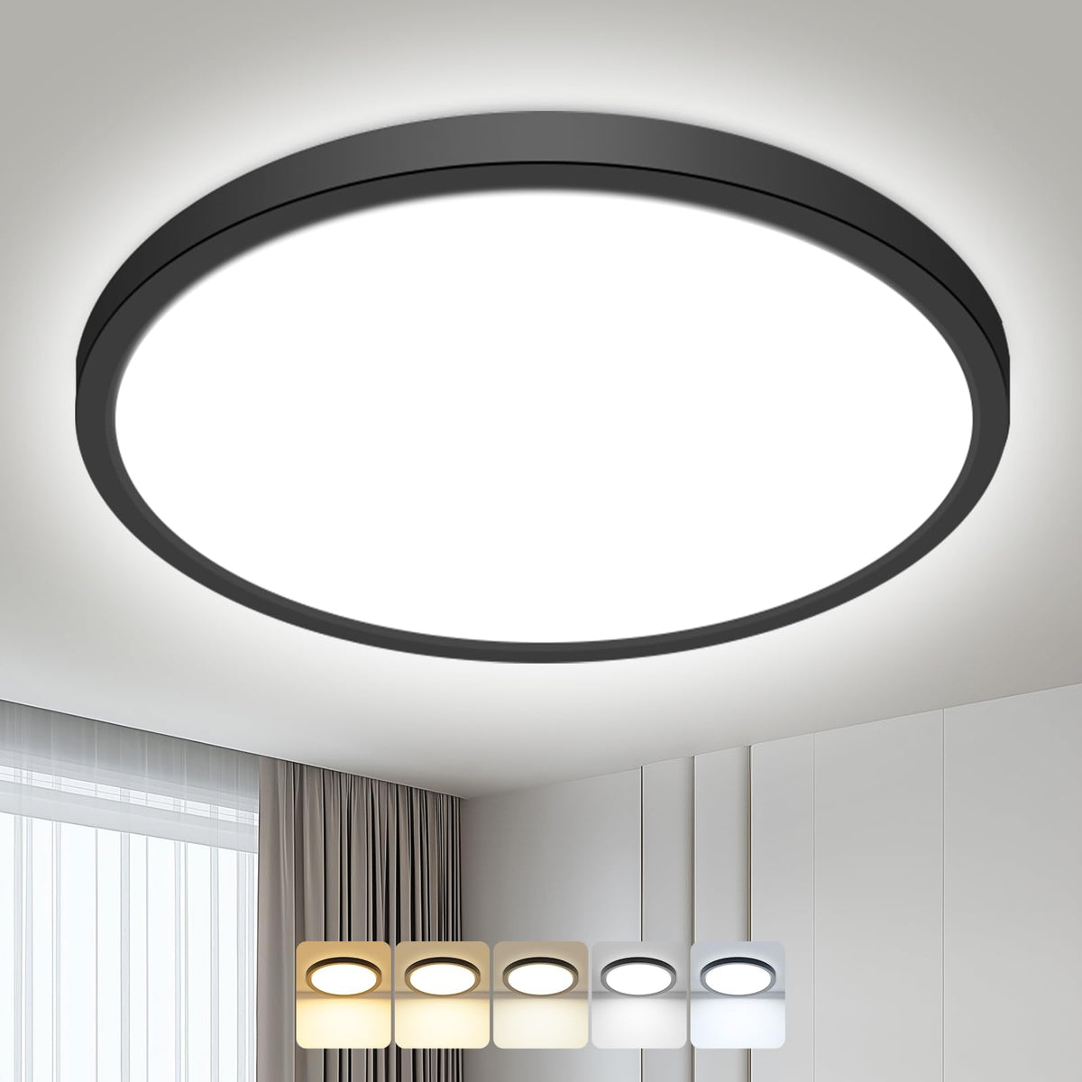 hepside 2 Pack Bathroom Ceiling Light 30cm, 3000K/3500K/4000K/5000K/6500K 5CCT LED Ceiling Lights, 24W, Modern, Waterproof, Round Flush Mount for Bathroom, Kitchen, Bedroom, Hallway