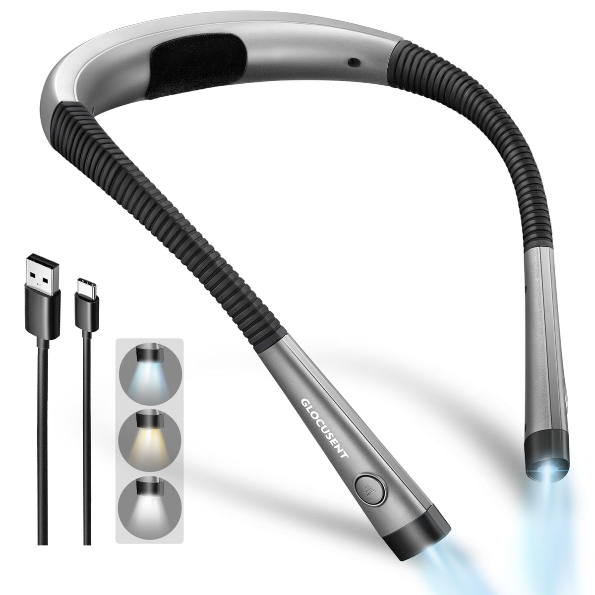 Glocusent Reading Light, Original LED Neck Lights 3 Colors 6 Brightness