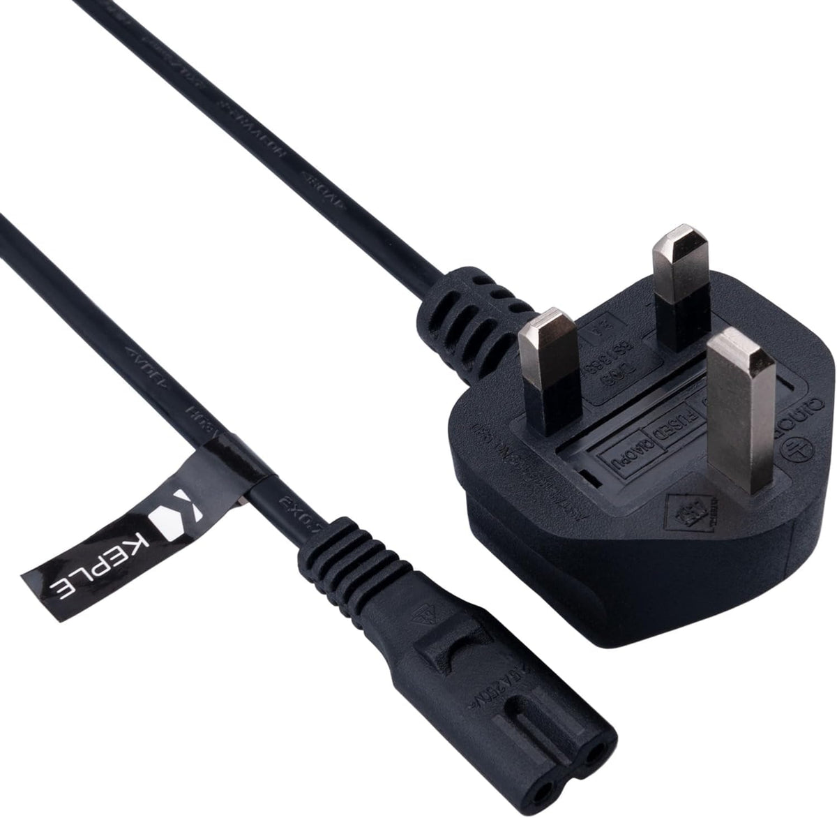 Keple 2m Figure 8 Power Lead - C7 2 Pin Mains Cable Compatible with PS5 PS4 Xbox Samsung LG HP Canon Sony Pixma Panasonic Brother Philips Sharp JVC Asus Toshiba - Printers TV etc. UK Plug (Black)