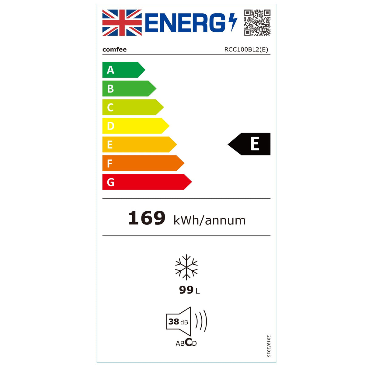 COMFEE' 99L Chest Freezer, Convertible Refrigeration Mode, RCC102BL2UK(E)