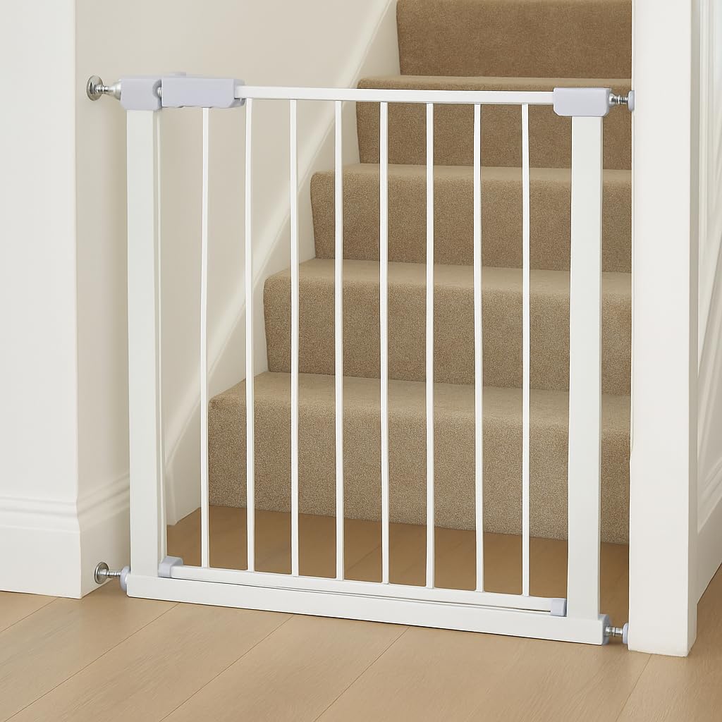 For Your Little One Pressure Fit Safety Stair Gate – 100–107 cm – 2 x 7 cm Extensions Included – No Screws Needed | One-Hand Opening | Baby & Pet Gate for Stairs & Doorways, Grey