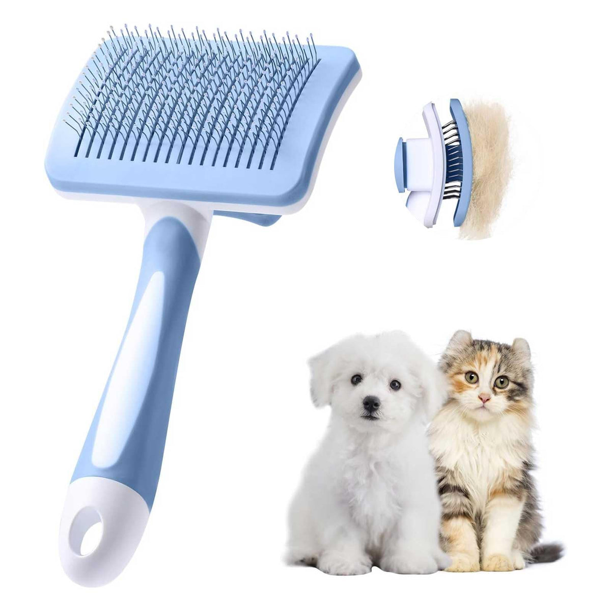 Vinabo Cat Dog Comb Brush, Cat Brush Grooming Comb, Self Cleaning Slicker Brushes, Pet Grooming Tool with Cleaning Button for Dog Shedding Tools