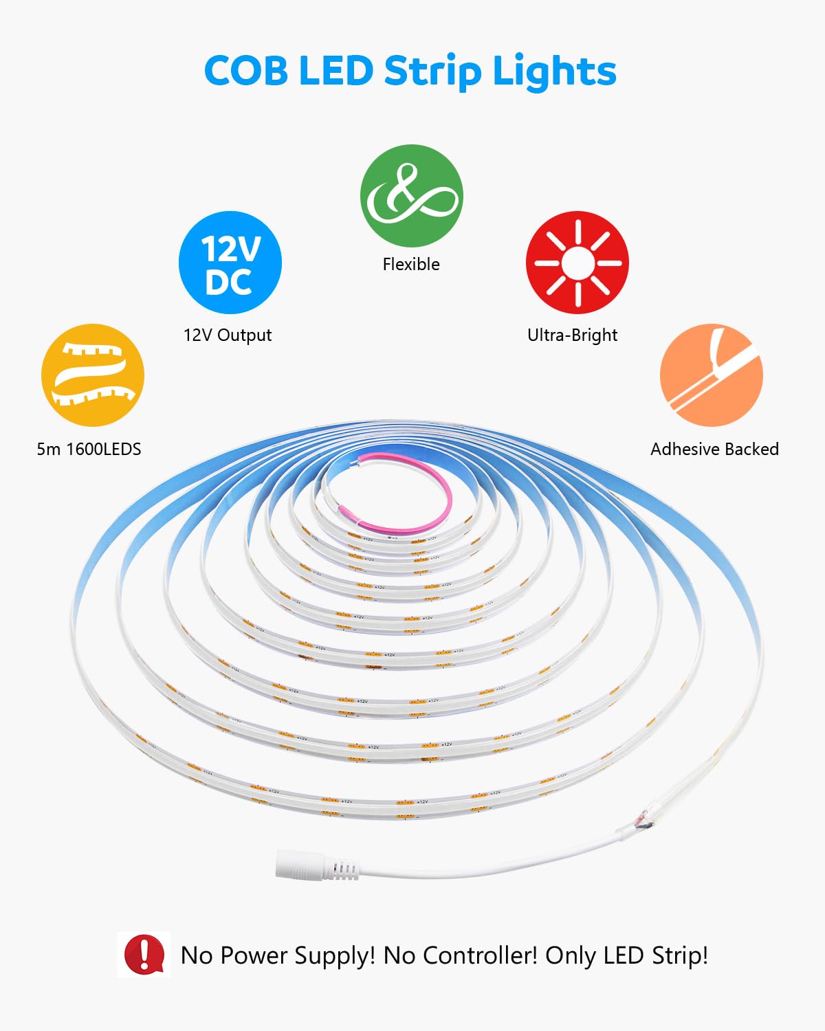 Aclorol 12V Red LED Lights for Bedroom 5M Fleixible COB LED Strip Light