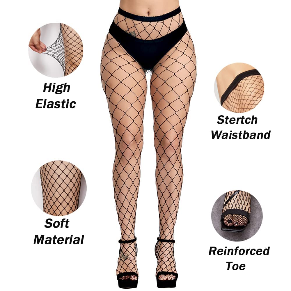E-Laurels Womens Fishnet Tights Stockings Black Pantyhose Fish Net Plus Size