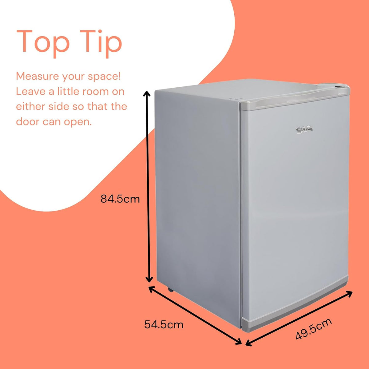SIA UCF50GR Freestanding Under Counter Freezer, 77L Capacity, 4* Freezer Rating, E Rated, 50cm Wide, Reversible Door, Grey, 2 Years Parts & Labour Guarantee