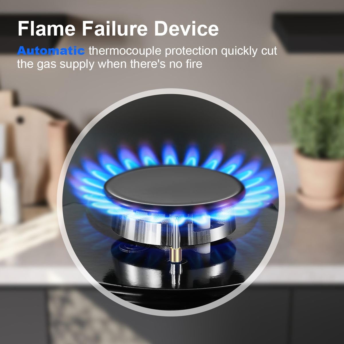 SNDOAS Gas Hob 4 Burners, NG/LPG Convertible, Built-in Black Glass Gas Hob with Wok Burner, Flame Failure Protection, 8000W, YYUKGCT-B04