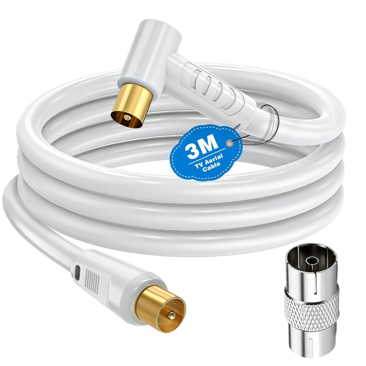 Ancable TV Aerial Cable with Coaxial Adapter 1M Black TV Ariel Lead