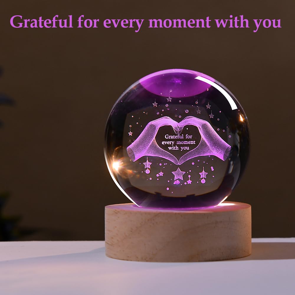 3D Fairy Crystal Ball 60mm Glass Fairy with Flower Night Light Gifts for Girl Women with Light Base