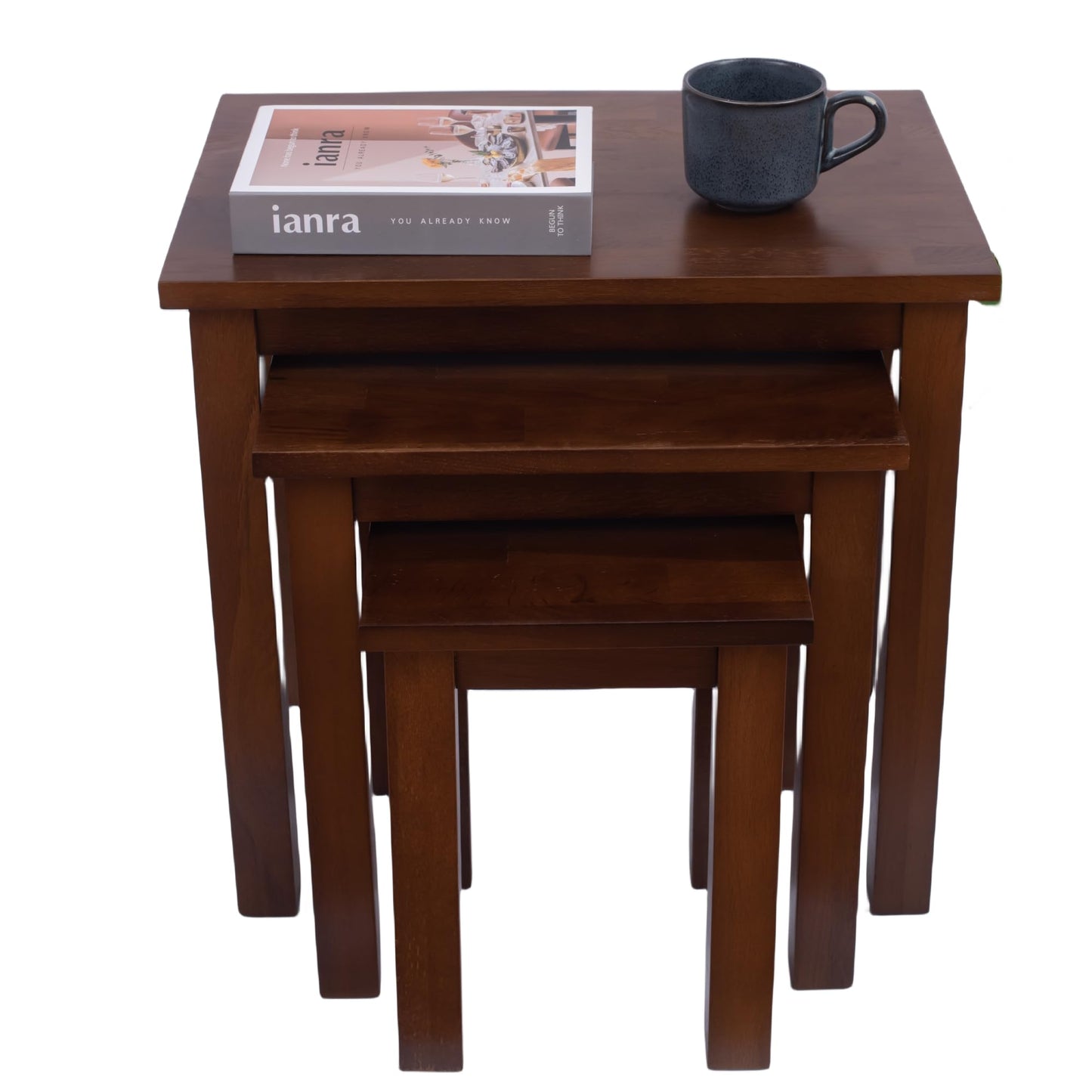 Oak 3 Nest of Tables, Solid Wooden Nesting Tables, Wooden Table Lamp, Plant Table, Multifunctional Nested Coffee Table, Side Tables for Living Room
