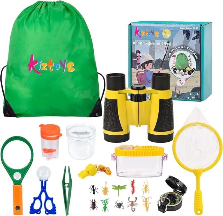 Kizplays Outdoor Explorer Kit Gifts Toys,Kids Binoculars Set,Outdoor Exploration Set,Best for 6+ Year Old Boy and Girl,Kids Adventure Kit,Children Outdoor Educational Kit(22 PCS)