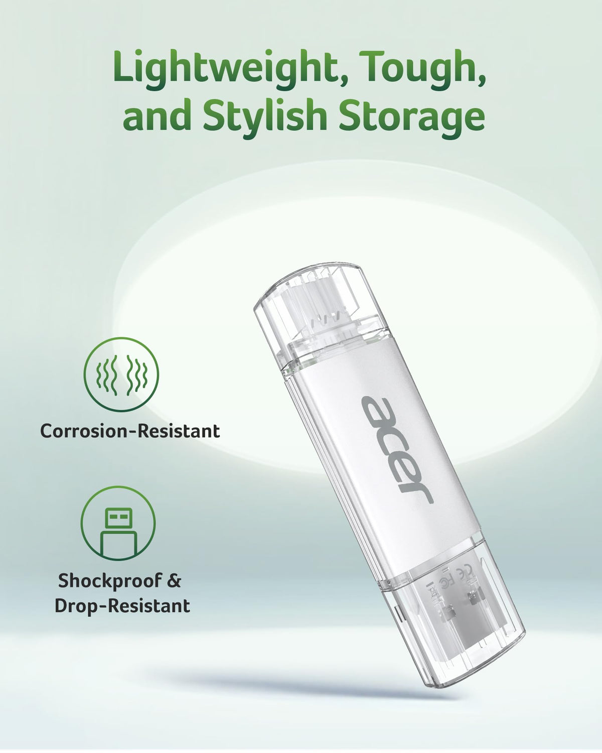Acer UT300 USB 3.0 Flash Drive 32GB, Memory Pen Stick with Transfer Speeds Up to 150 MB/s, USB Type-C Typc-A Thumb Drive for Phones, Laptops, TVs and Audio Equipment