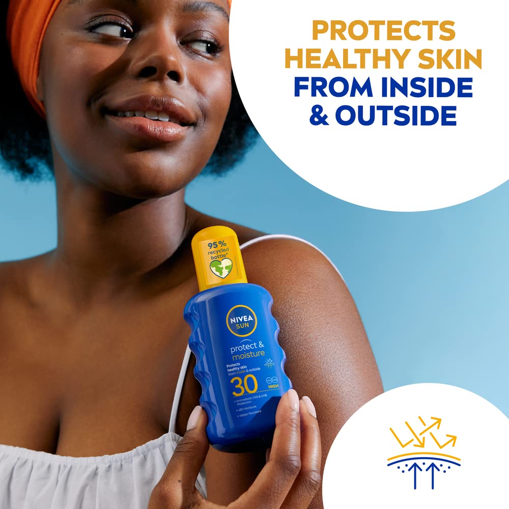 NIVEA SUN Protect & Moisture Sun Spray SPF 50+ (200ml), Moisturising Suncream Spray with SPF 50+, Advanced Sunscreen Providing Immediate, Effective UVA + UVB Protection (Pack of 2)