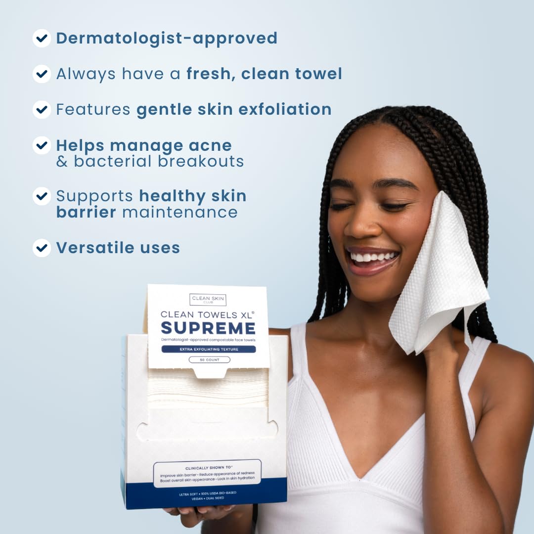 Clean Towels XL®, 100% USDA Biobased Face Towel, Disposable Face Towelette, Eczema Association Accepted, Makeup Remover Dry Wipes, Ultra Soft, 50 ct per pack, 3 Packs, 150 Ct Total