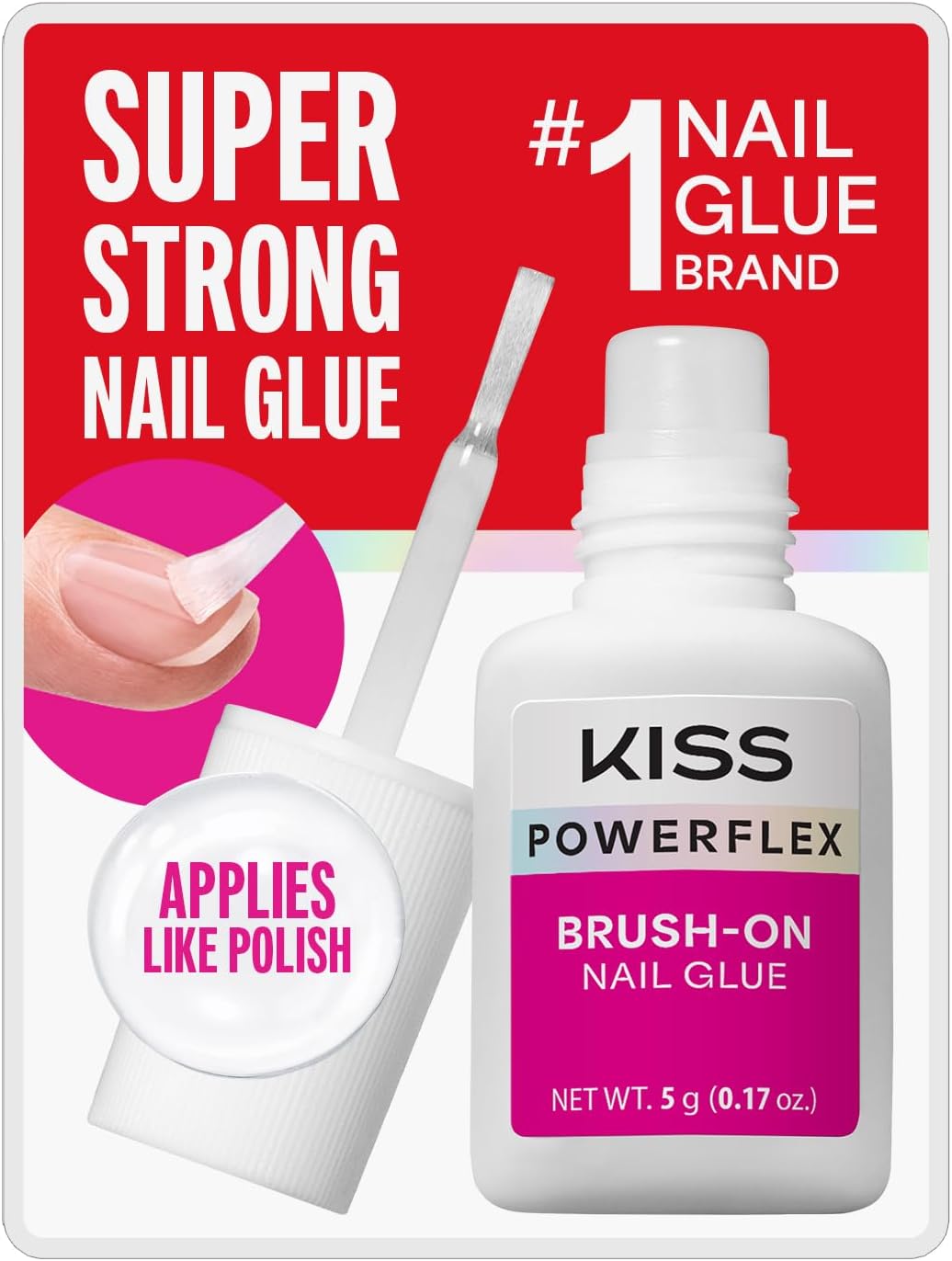 KISS Powerflex Brush-On Nail Glue, Flex Formula for Ultra Hold of False Nails, Instantly Repairs Breaks and Tears