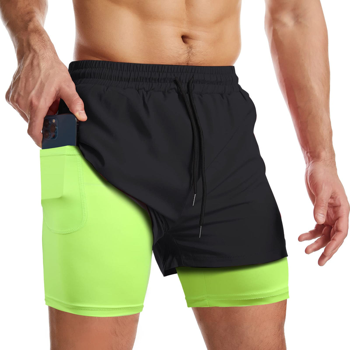 Mens Running Shorts Men's Gym Sports Short 2 in 1 with Phone Pocket Lightweight Quick Drying