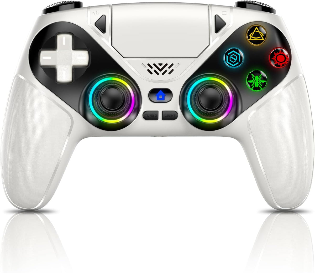 Dinosoo RGB Wireless Controller for PS5/Pro/Slim & PCs, Bluetooth Gamepad with Back Buttons, Touchpad, Macro, Turbo, Dual Vibration, 6-Axis Sensor, Speaker, 3.5mm Audio Jack,White