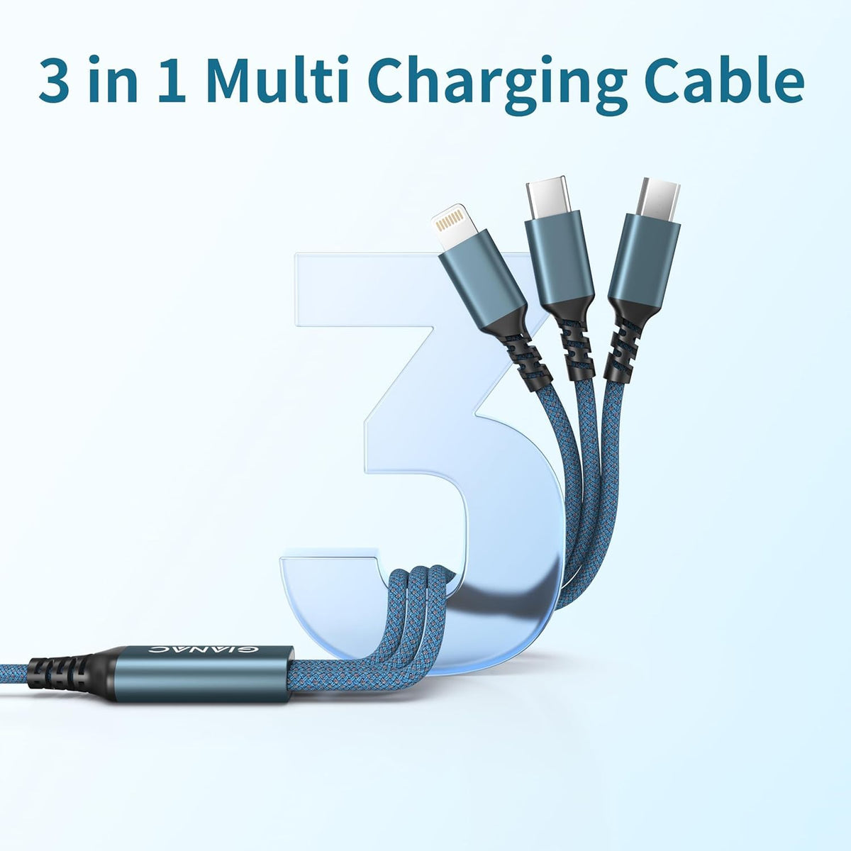 GIANAC Multi Charger Cable [2Pack 1.2M] 3 in 1 Charging Cable Nylon Braided
