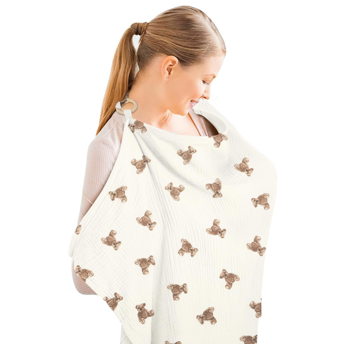 Aolso Breastfeeding Cover Nursing Cover, Muslin Cotton Soft Breathable Nursing Cover, Adjustable Strap Breast Feeding Coverall for Car Seat Blanket and Stroller Coverall (Green)
