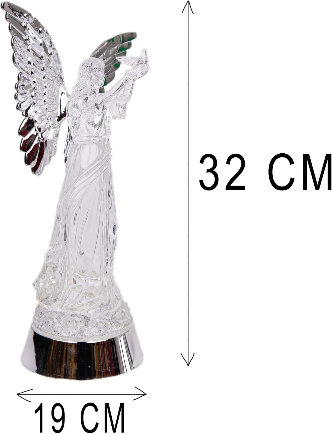 33cm LED Light Up Angel Figure – Batter Operated Swirling Glitter Water Spinner Snowglobe - Acrylic Tabletop Ornament Christmas Home Decorations